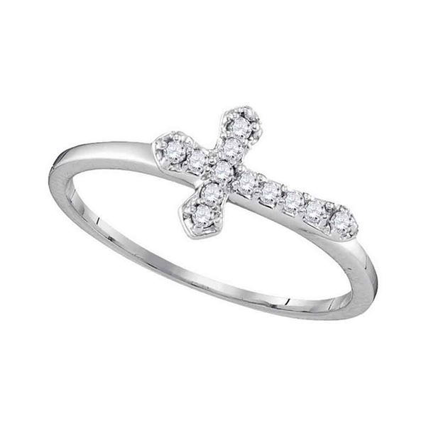 Diamond Cross Band Ring 1/8 Cttw 10kt White Gold