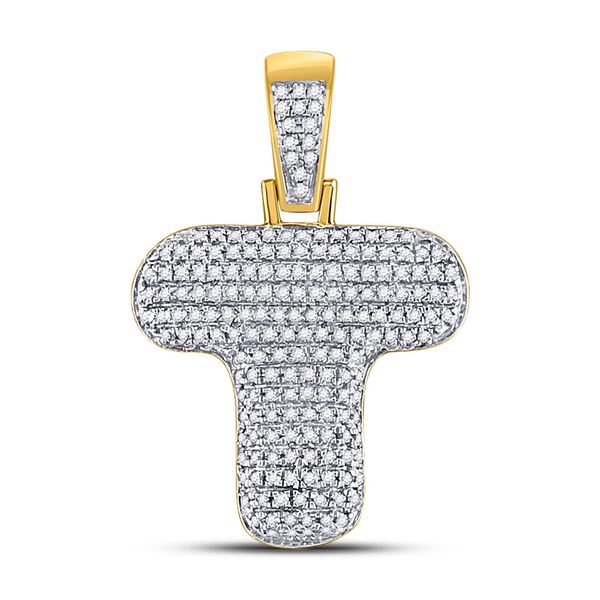 Mens Diamond Bubble T Letter Charm Pendant 1/2 Cttw 10kt Yellow Gold