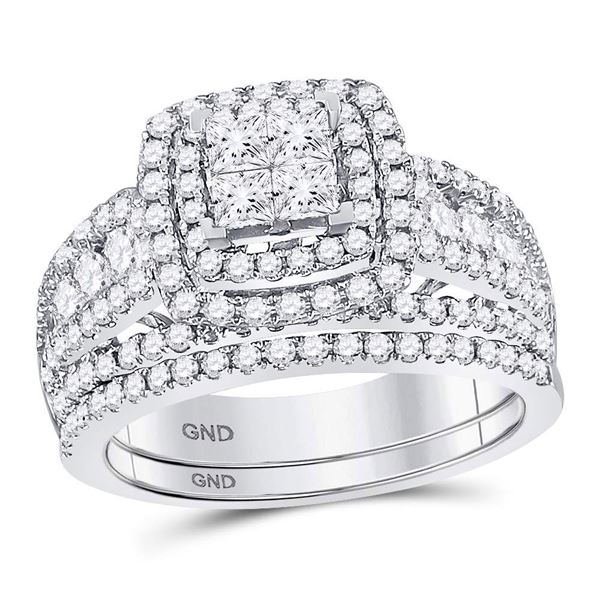 Princess Diamond Bridal Wedding Ring Band Set 1-3/4 Cttw 14kt White Gold