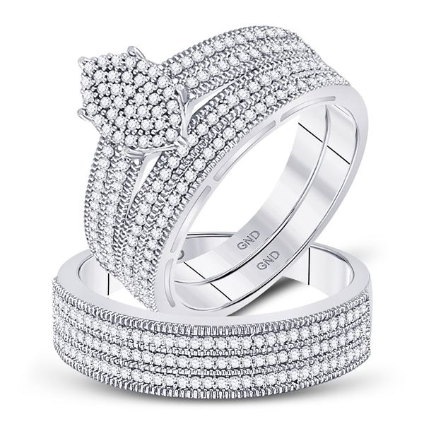 His Hers Diamond Cluster Matching Wedding Set 3/4 Cttw 10kt White Gold