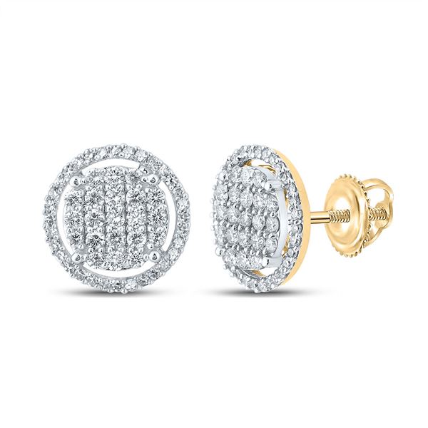 Mens Diamond Circle Earrings 3/4 Cttw 10kt Yellow Gold