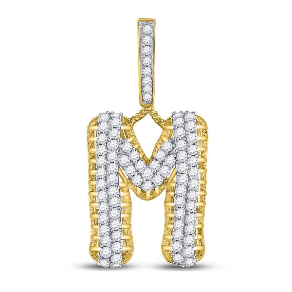 Mens Diamond M Letter Charm Pendant 1-1/2 Cttw 10kt Yellow Gold