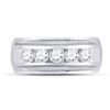 Image 2 : Mens Diamond Single Row 5-Stone Wedding Band Ring 1-1/2 Cttw 14kt White Gold
