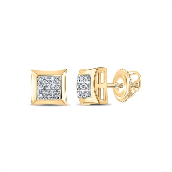 Mens Diamond Square Cluster Earrings 1/20 Cttw 10kt Yellow Gold
