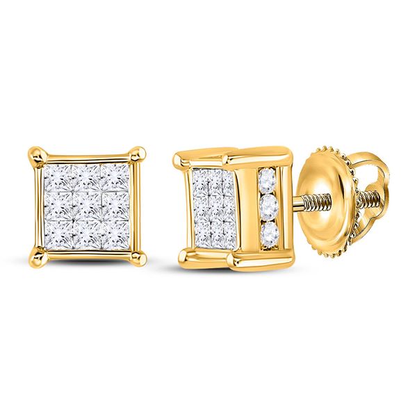 Princess Diamond Cluster Stud Earrings 1/2 Cttw 14kt Yellow Gold