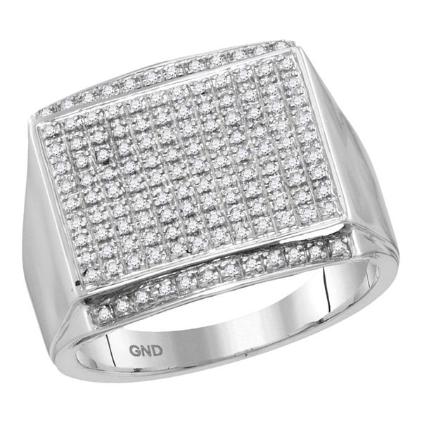 Mens Diamond Rectangle Cluster Ring 3/8 Cttw 10kt White Gold