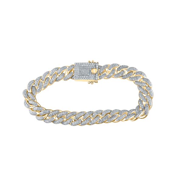 Mens Diamond Cuban Fashion Bracelet 5-7/8 Cttw 10kt Yellow Gold