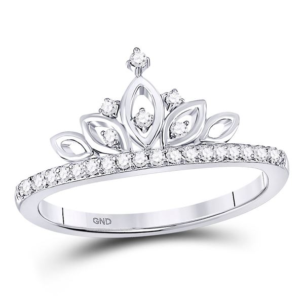 Diamond Crown Tiara Band Ring 1/6 Cttw 10kt White Gold