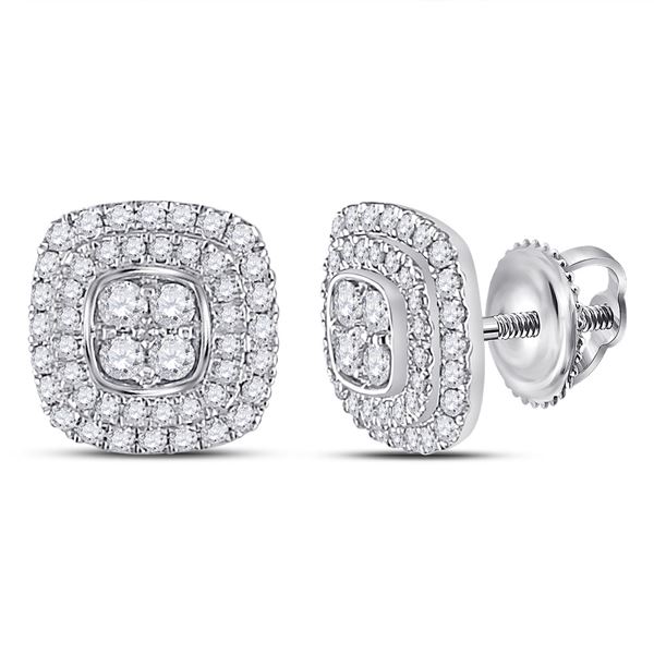 Diamond Cushion Cluster Earrings 1/2 Cttw 14kt White Gold