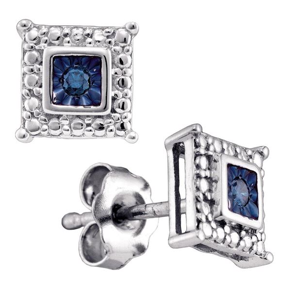 Blue Color Enhanced Diamond Square Earrings 1/20 Cttw Sterling Silver