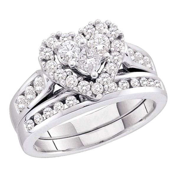 Princess Diamond Heart Bridal Wedding Ring Band Set 1 Cttw 14kt White Gold