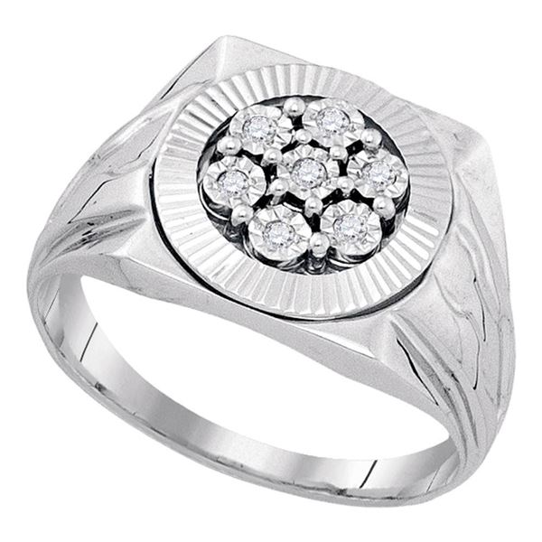 Sterling Silver Mens Diamond Flower Cluster Illusion-set Ring 1/10 Cttw Sterling Silver