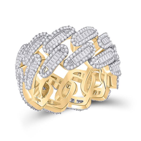 Mens Baguette Diamond Cuban Link Band Ring 2-1/3 Cttw 10kt Yellow Gold