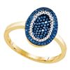 Image 1 : Blue Color Enhanced Diamond Oval Cluster Ring 1/3 Cttw 10kt Yellow Gold