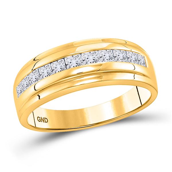 Mens Princess Diamond Wedding Band Ring 1 Cttw 10kt Yellow Gold