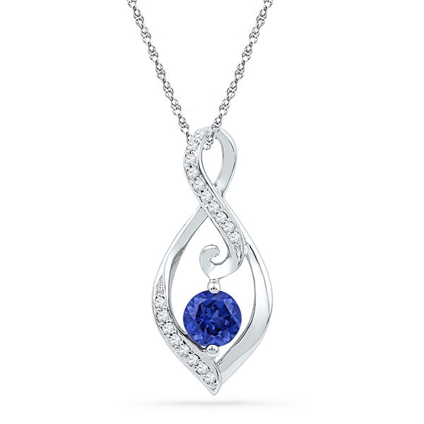Lab-Created Blue Sapphire Solitaire Diamond Pendant 1/10 Cttw 10kt White Gold