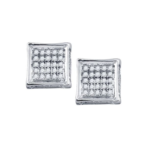 Mens Diamond Square Earrings 1/8 Cttw 10kt White Gold