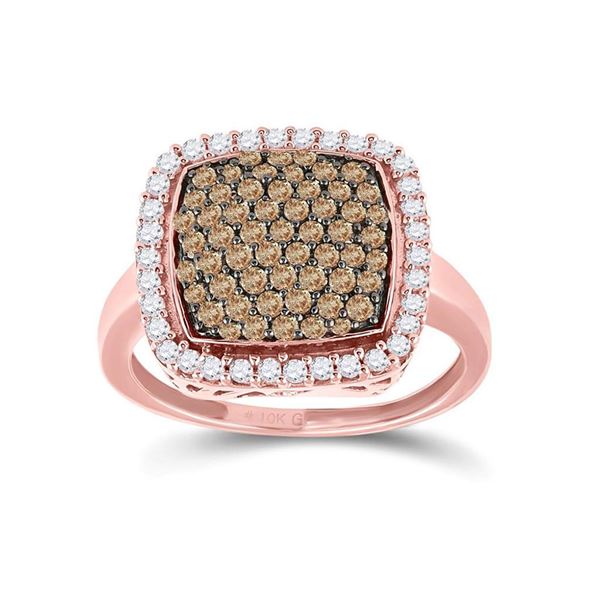 Brown Diamond Square Cluster Ring 1 Cttw 10kt Rose Gold