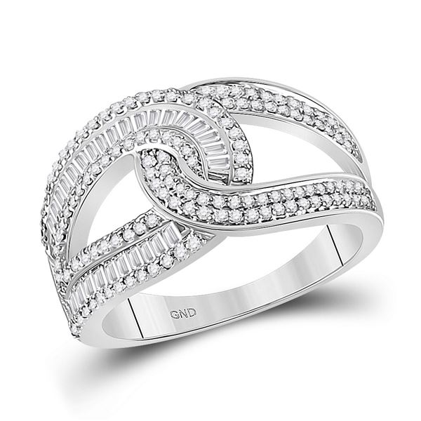 Baguette Diamond Intertwined Band Ring 3/4 Cttw 14kt White Gold