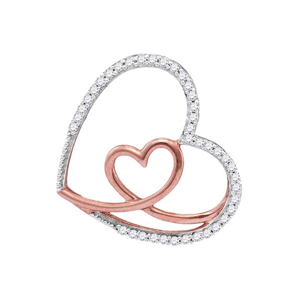 Diamond Rose Nested Heart Pendant 1/8 Cttw 10kt White Gold