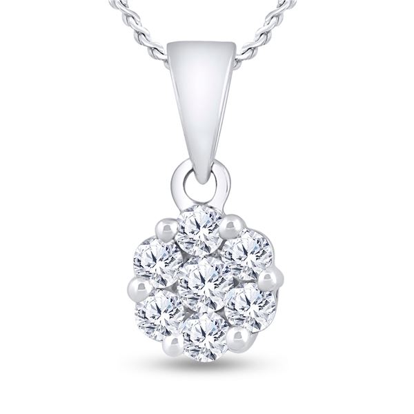 Diamond Flower Cluster Pendant 3/4 Cttw 14kt White Gold