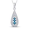 Image 1 : Blue Color Enhanced Diamond Teardrop Pendant 1/5 Cttw 10kt White Gold