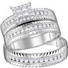 Image 1 : His Hers Princess Diamond Cluster Matching Wedding Set 1/2 Cttw 14kt White Gold