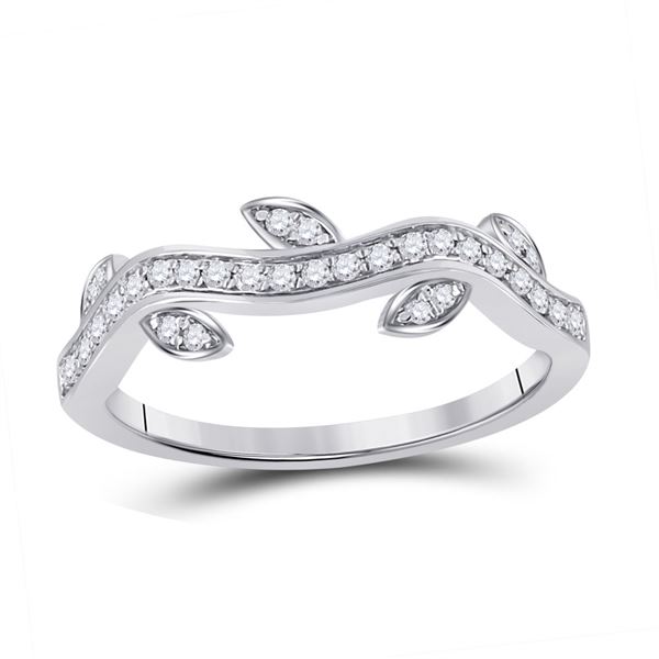 Diamond Vine Floral Stackable Band Ring 1/6 Cttw 10kt White Gold