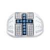 Image 2 : Sterling Silver Mens Blue Color Enhanced Diamond Cross Religious Ring 1/2 Cttw Sterling Silver