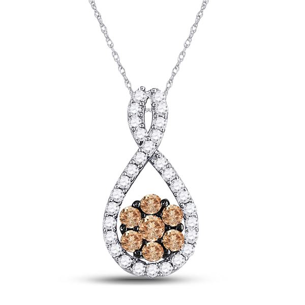 Brown Diamond Cluster Pendant 3/8 Cttw 10kt White Gold