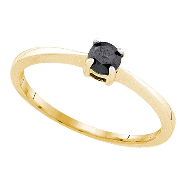 Black Color Enhanced Diamond Solitaire Bridal Wedding Ring 1/4 Cttw 10kt Yellow Gold