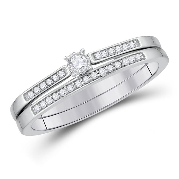 Diamond Bridal Wedding Ring Band Set 1/8 Cttw 10kt White Gold