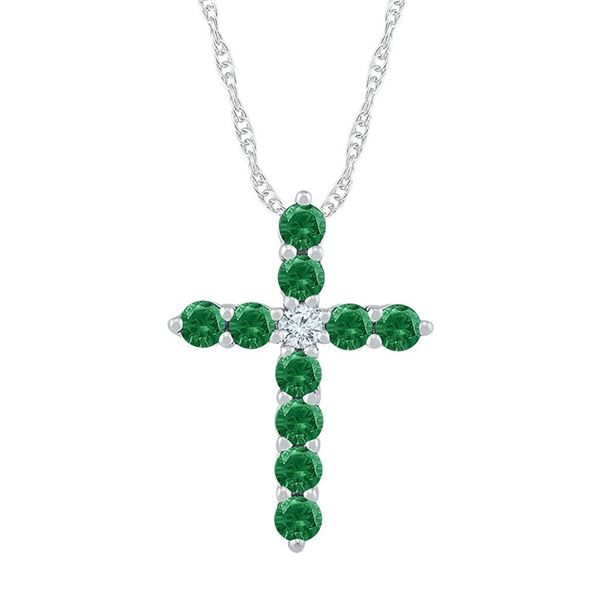 Lab-Created Emerald Cross Pendant 5/8 Cttw 10kt White Gold