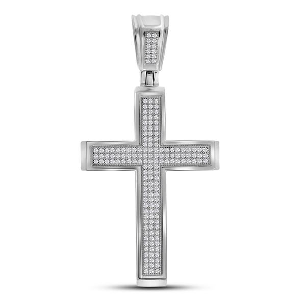 Mens Diamond Roman Cross Charm Pendant 1/2 Cttw 10kt White Gold