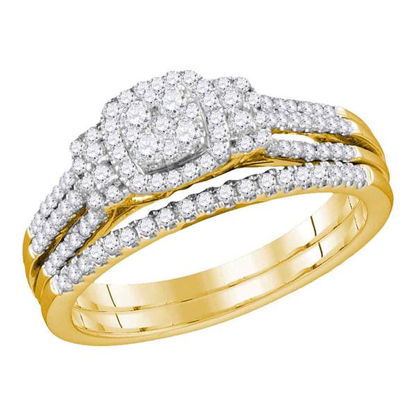 Diamond Cluster Bridal Wedding Ring Band Set 1/2 Cttw 10kt Yellow Gold