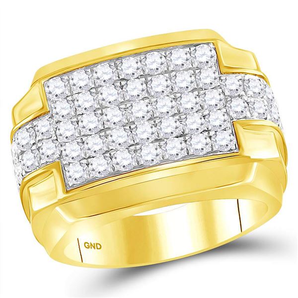 Mens Diamond Rectangle Cluster Ring 3 Cttw 10kt Yellow Gold