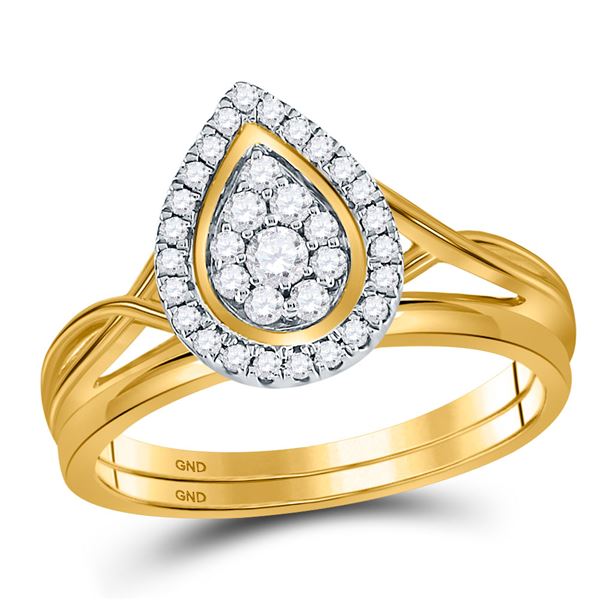 Diamond Cluster Bridal Wedding Ring Band Set 1/3 Cttw 10kt Yellow Gold