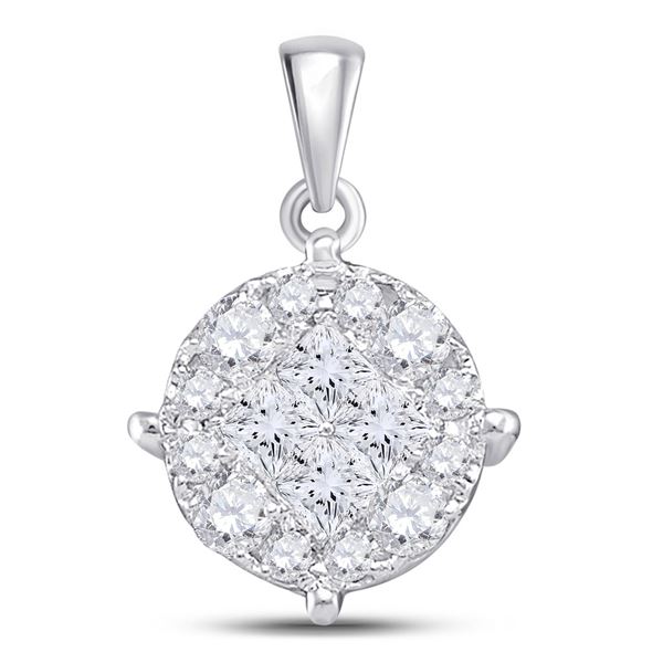 Princess Diamond Fashion Cluster Pendant 1/2 Cttw 14kt White Gold