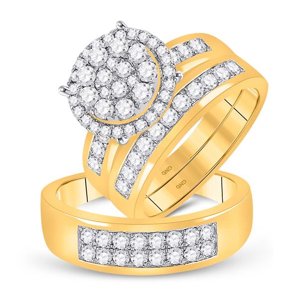 His Hers Diamond Cluster Matching Wedding Set 1-7/8 Cttw 14kt Yellow Gold