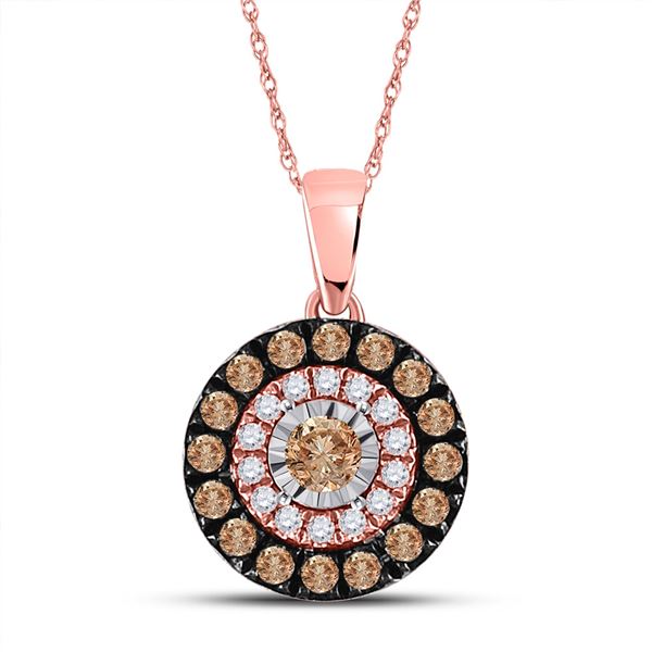 Brown Diamond Halo Solitaire Pendant 3/8 Cttw 14kt Rose Gold