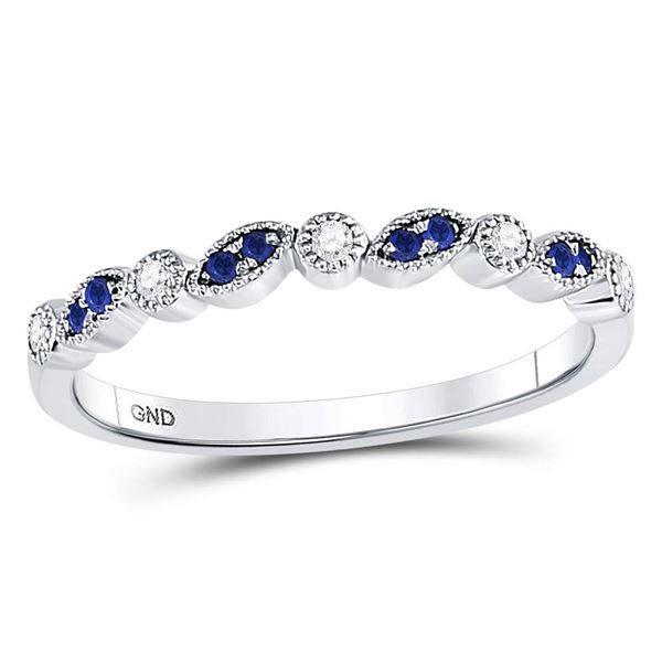 Blue Sapphire Diamond Stackable Band Ring 1/10 Cttw 10kt White Gold