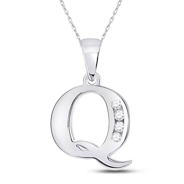Diamond Q Initial Letter Pendant 1/20 Cttw 10kt White Gold