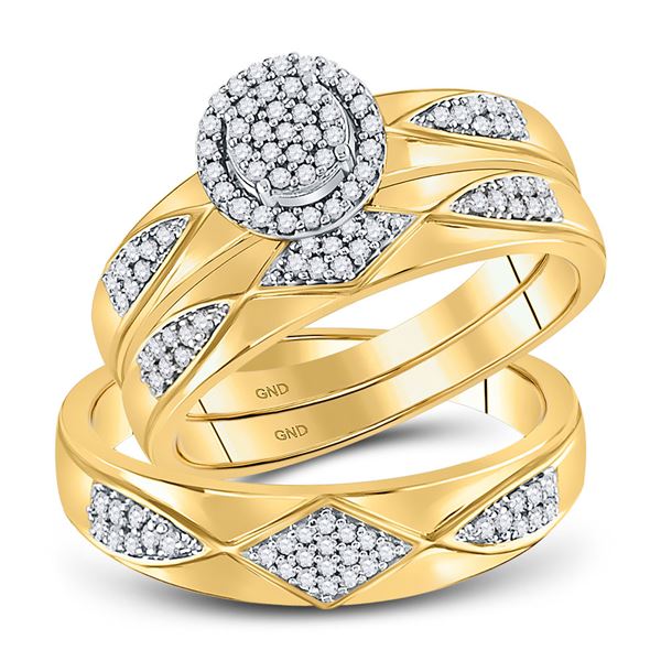 His Hers Diamond Cluster Matching Wedding Set 1/3 Cttw 10kt Yellow Gold