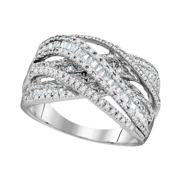 Baguette Diamond Crossover Fashion Band Ring 1 Cttw 10kt White Gold