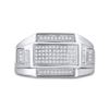 Image 2 : Sterling Silver Mens Diamond Rectangle Cluster Ring 1/4 Cttw Sterling Silver