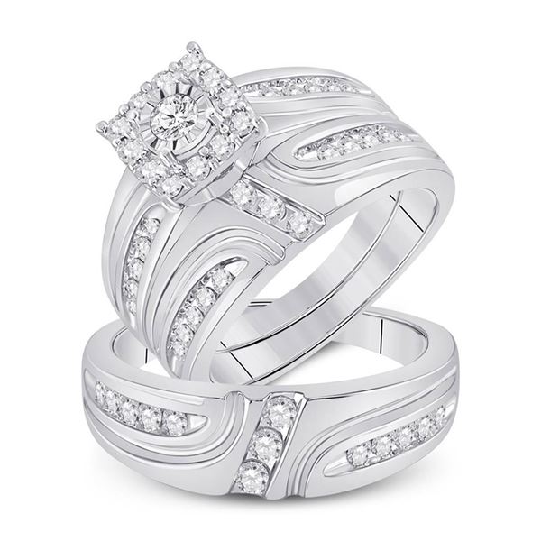 His Hers Diamond Cluster Matching Wedding Set 1 Cttw 14kt White Gold