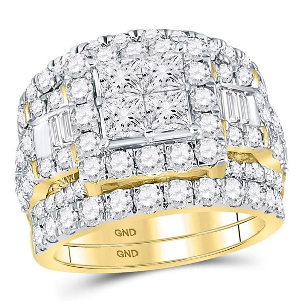 Princess Diamond Bridal Wedding Ring Band Set 4-1/2 Cttw 14kt Yellow Gold