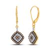 Image 1 : Brown Diamond Square Dangle Earrings 1/2 Cttw 10kt Yellow Gold