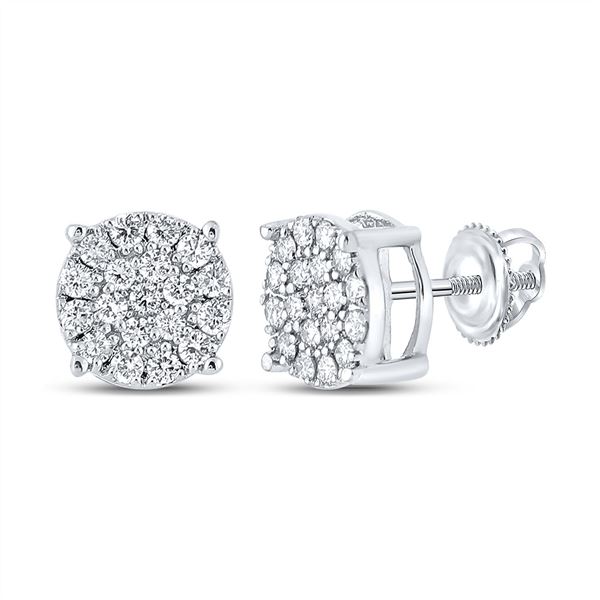 Mens Diamond Cluster Earrings 3/8 Cttw 10kt White Gold