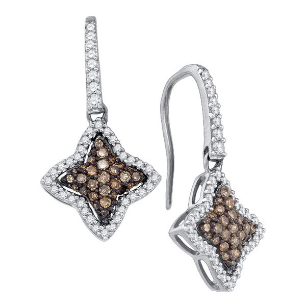Brown Diamond Star Dangle Earrings 5/8 Cttw 10kt White Gold